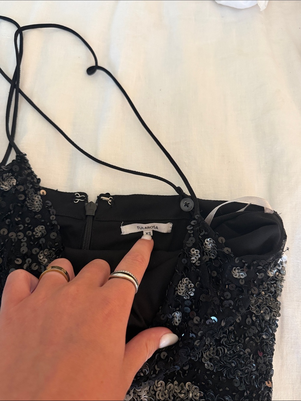 Tularosa Black Sequin Mini Dress with Silver Floral Accents - Picture 3 of 5